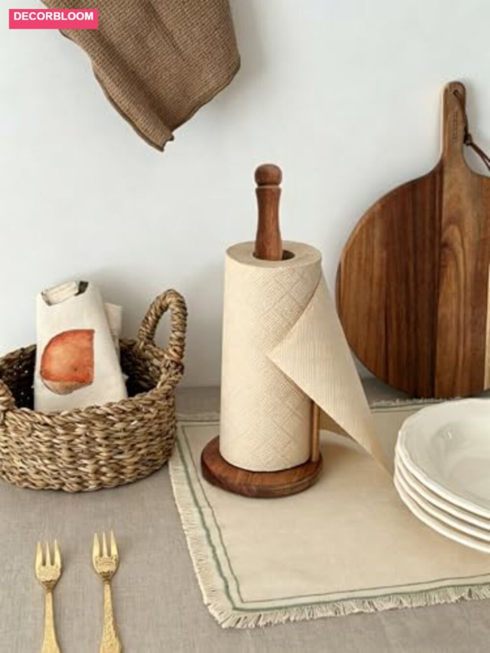 Acacia Wood Paper Towel Holder Farmhouse Countertop Kitchen Roll Organizer